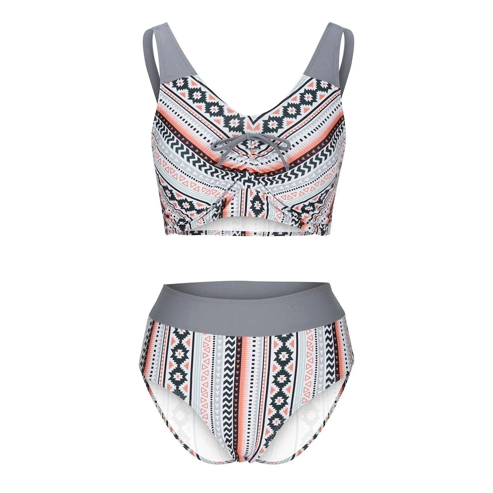Blue women's cross-strap bikini top and briefs on a mannequin.