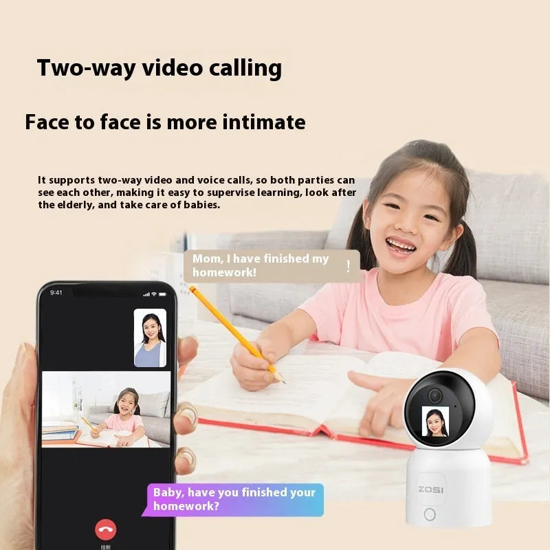 Zhou Shi wireless indoor security camera with large screen on a white plastic housing