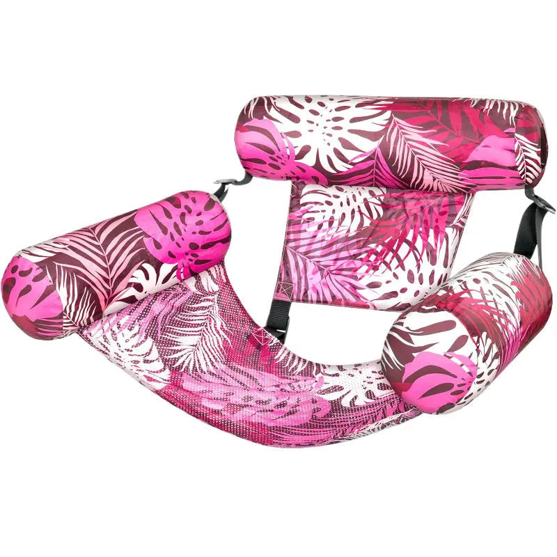 Inflatable floating hammock water chair in blue leaves colour, dimensions 76x35x60cm, made of PVC