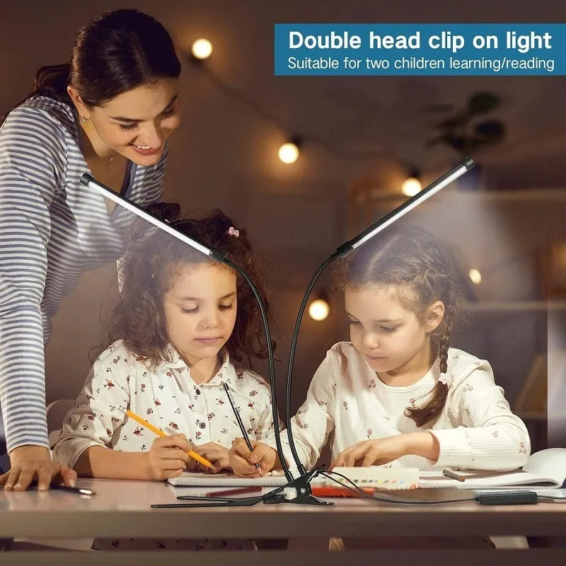 Black and white USB LED desk lamp with eye protection feature measuring 26cm length