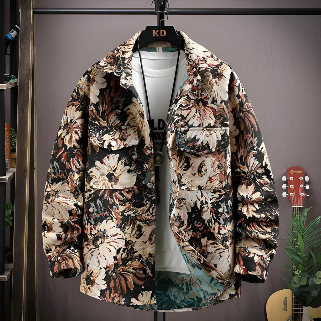 Casual lapel shirt coat in a colour option, shown with long sleeves and a straight hem.