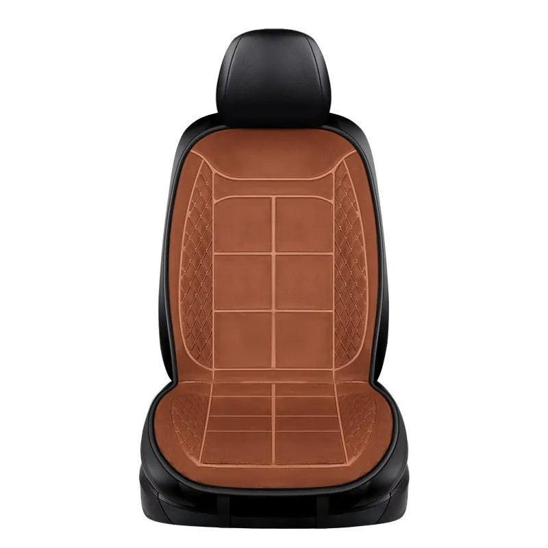 Auto heating cushion for car seats in beige, black, or coffee colours with cotton filler