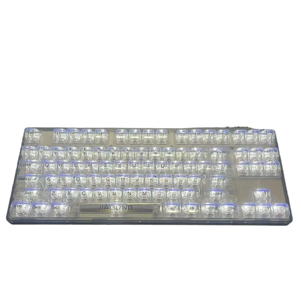 132 transparent plastic keycaps arranged as complete mechanical keyboard replacement set