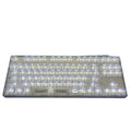 132 transparent plastic keycaps arranged as complete mechanical keyboard replacement set