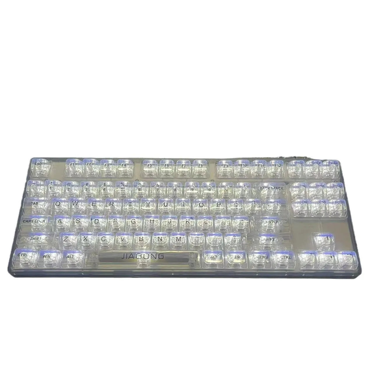 132 transparent plastic keycaps arranged as complete mechanical keyboard replacement set