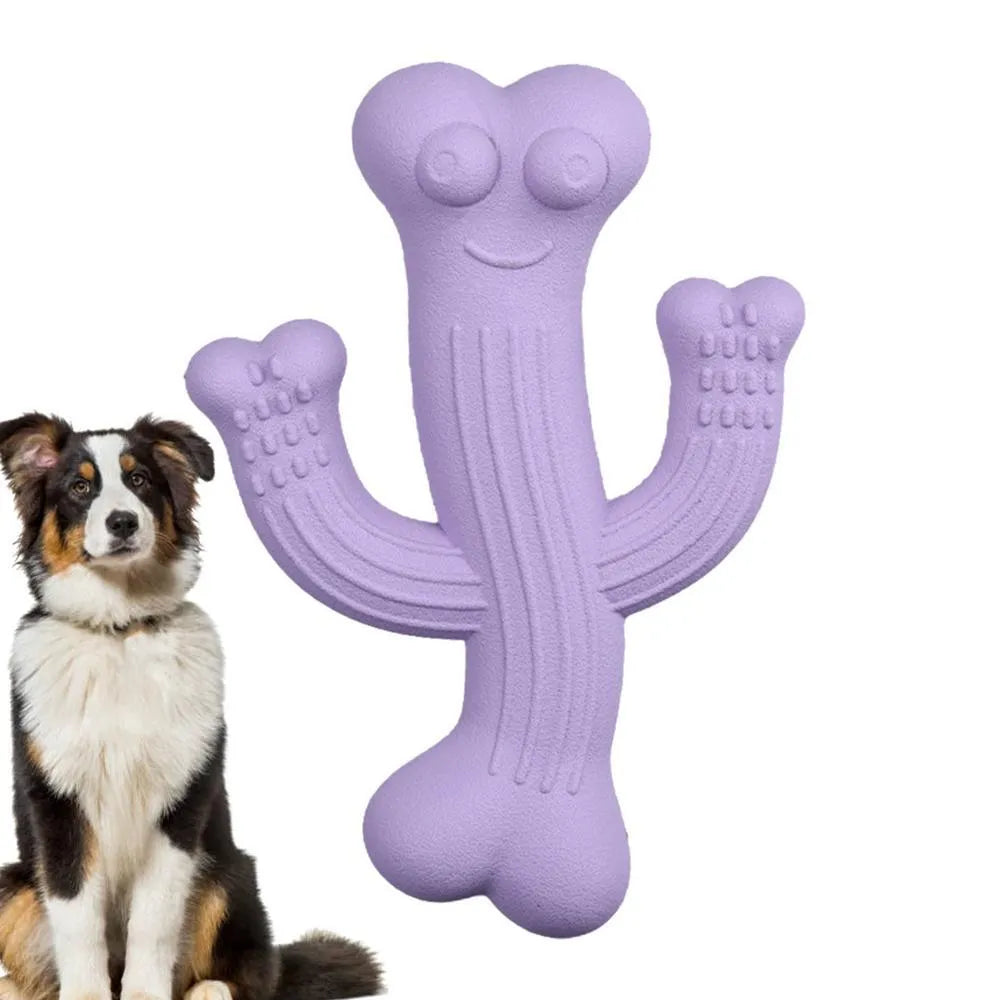 Beige, blue, or purple cactus-shaped dog chew toy made from bamboo fibre and rubber.