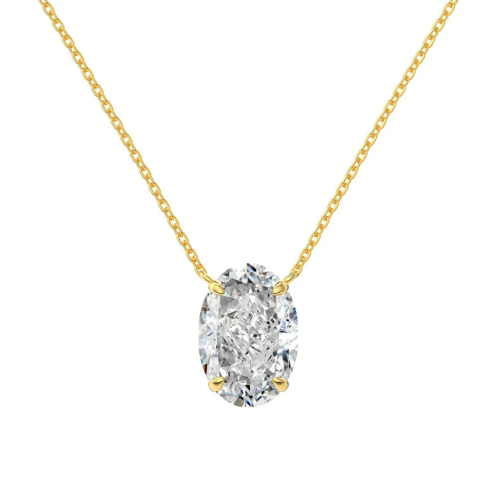 Sterling silver necklace with geometric oval ice flower pendant in gold or platinum plating options