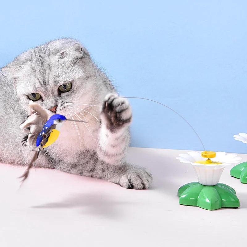 Automatic cat teaser electric rotation toy with plastic body in butterfly colour option
