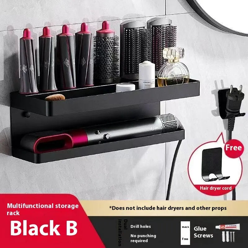 Punch-free Marcel waver bathroom storage rack in aluminium with double-layer design