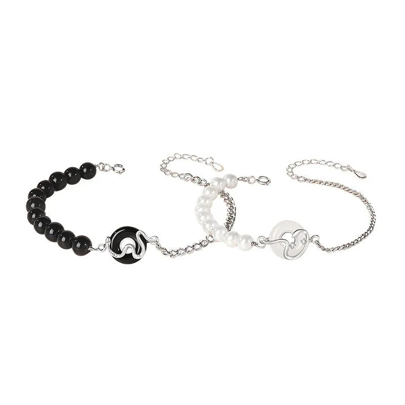 925 sterling silver New Chinese style bracelet with snake charm and safety buckle for couples.