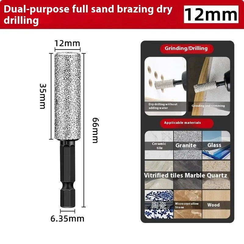 Granite drilling bit with hexagonal shank and 6.35mm handle diameter for stone edging