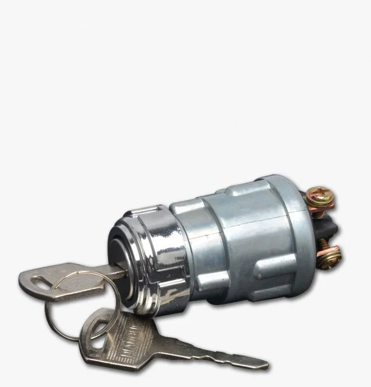 Copper ignition lock switch with key for truck and agricultural vehicle.