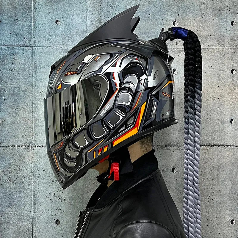 Dirty braids pattern full face motorcycle helmet in ABS material with nine colour variations