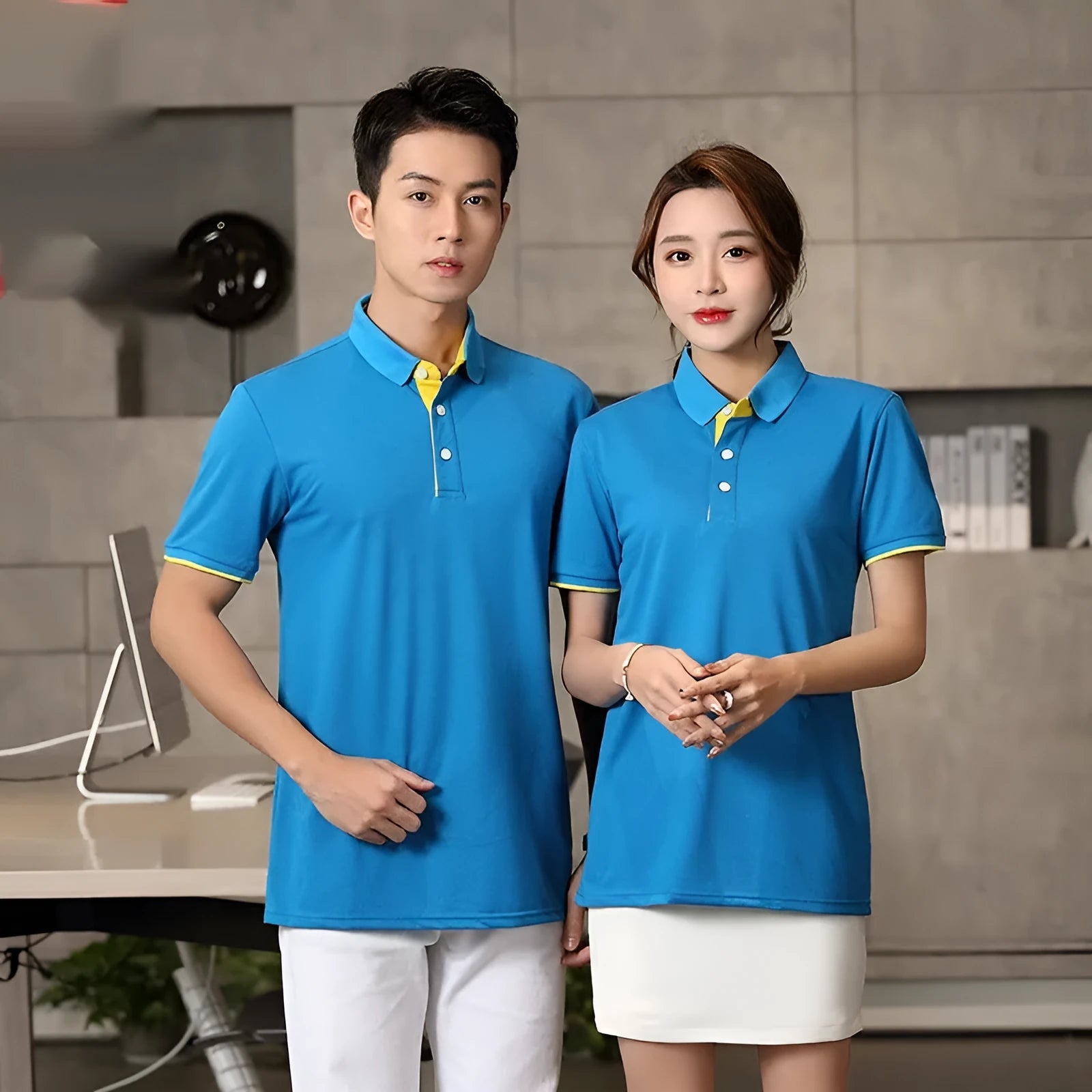 Solid colour polyester fruit waiter T-shirt pullover for men and women in white