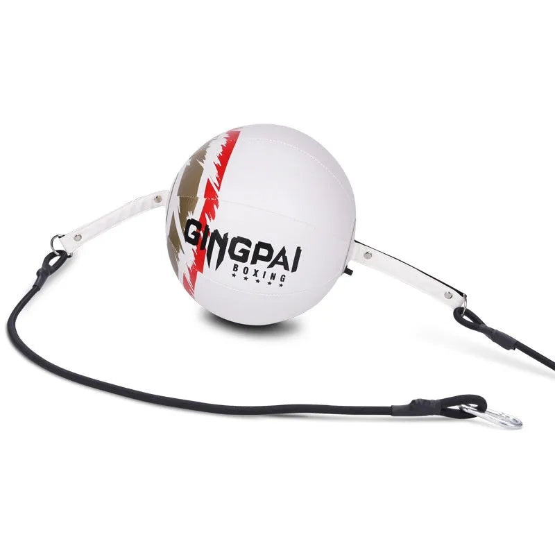 Hanging boxing speed ball for reaction training in black, black and green, or white PU leather.