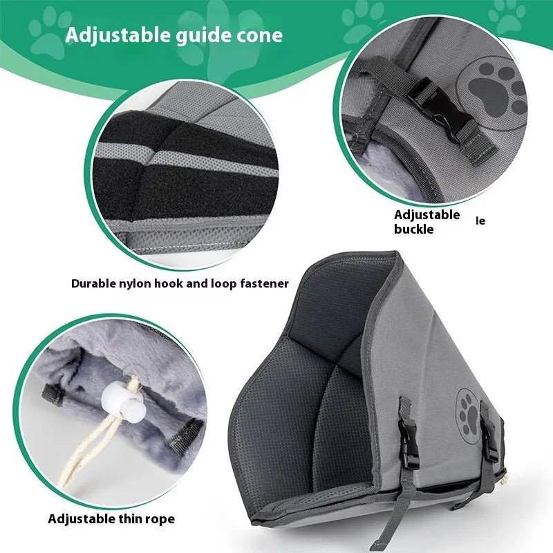 Adjustable fabric pet recovery collar in single and double-layer styles.