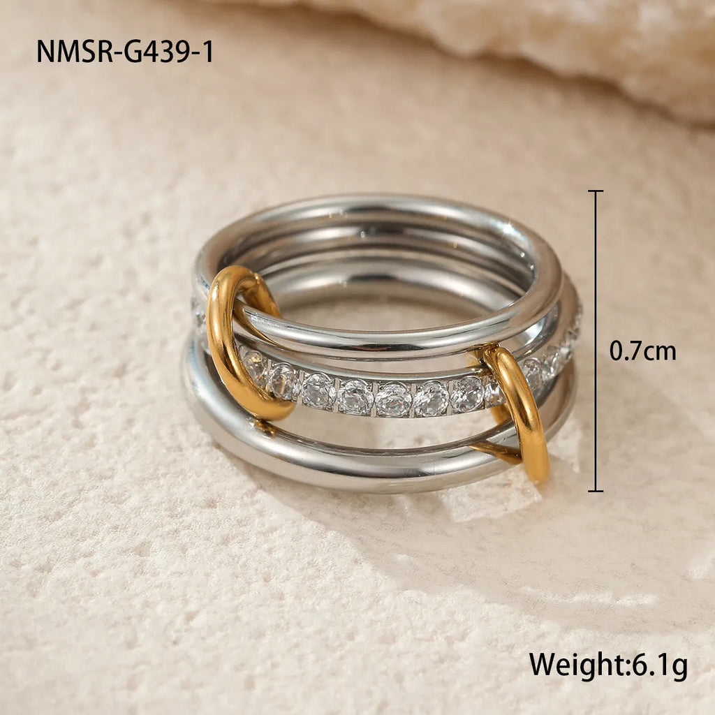 Gold plated stainless steel stackable ring set in three colour options for women