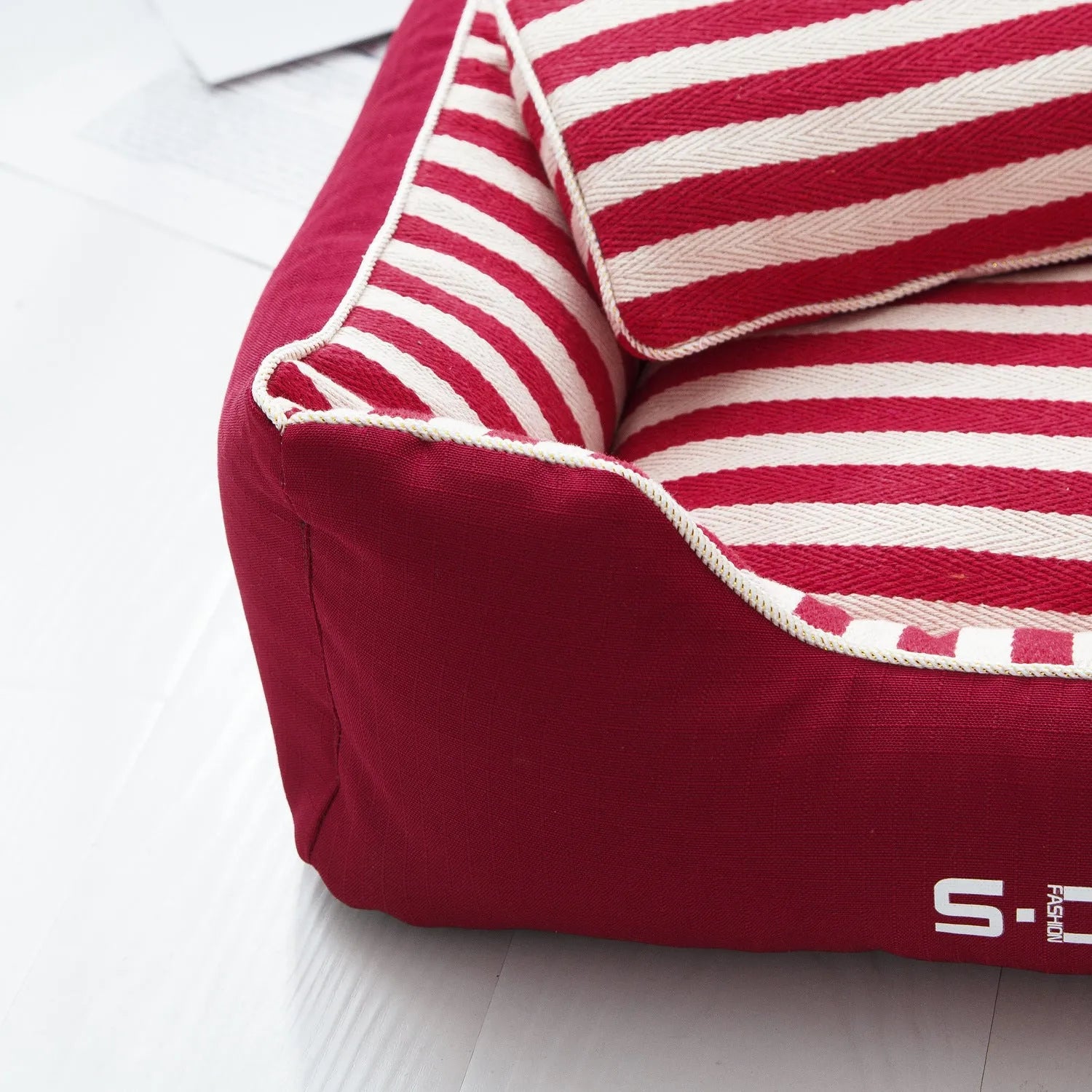 Navy stripes dog kennel mat with separate pillow in four size options