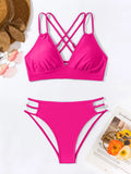 Women's V-neck halter bikini swimsuit set in nylon fabric with split-style bottoms