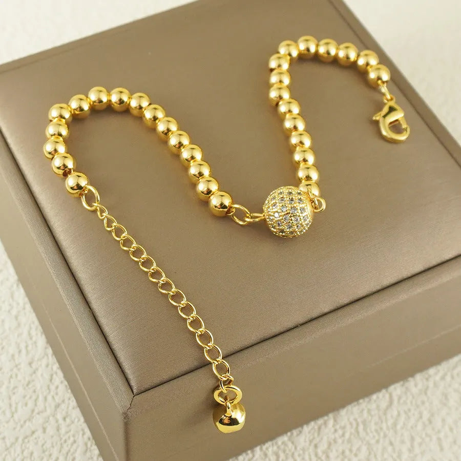 Arabic style copper bracelet with heart-shaped design and zircon stone details for women