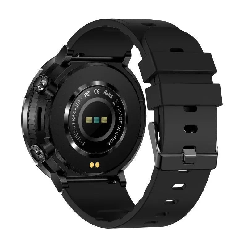 T30 Smart Watch in black on a wrist, showing its IPS touchscreen display and silicone strap.