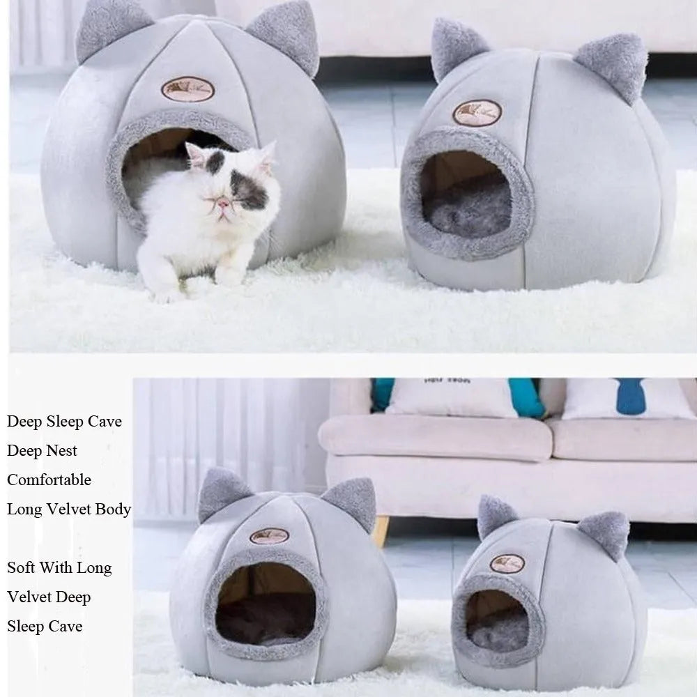Fully enclosed cat sofa bed, a warm winter nest for indoor use, shown in a large size.