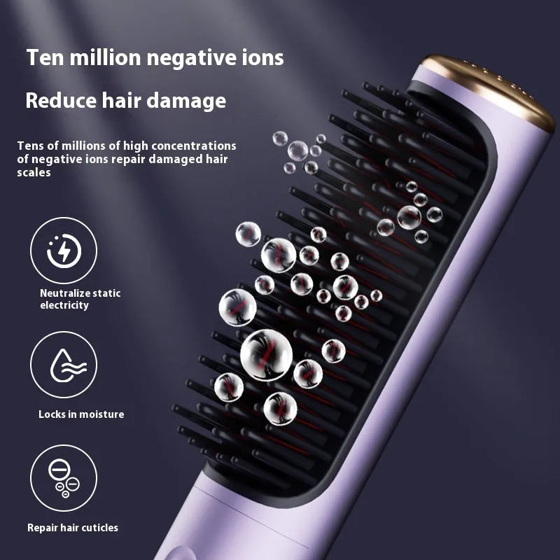 Wireless straight comb in dark grey, rose gold, or rosemary violet colours for cordless hair styling