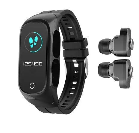 No Chinese N8 smartwatch with Bluetooth headset, touch screen, black TPU strap on wrist for sports use