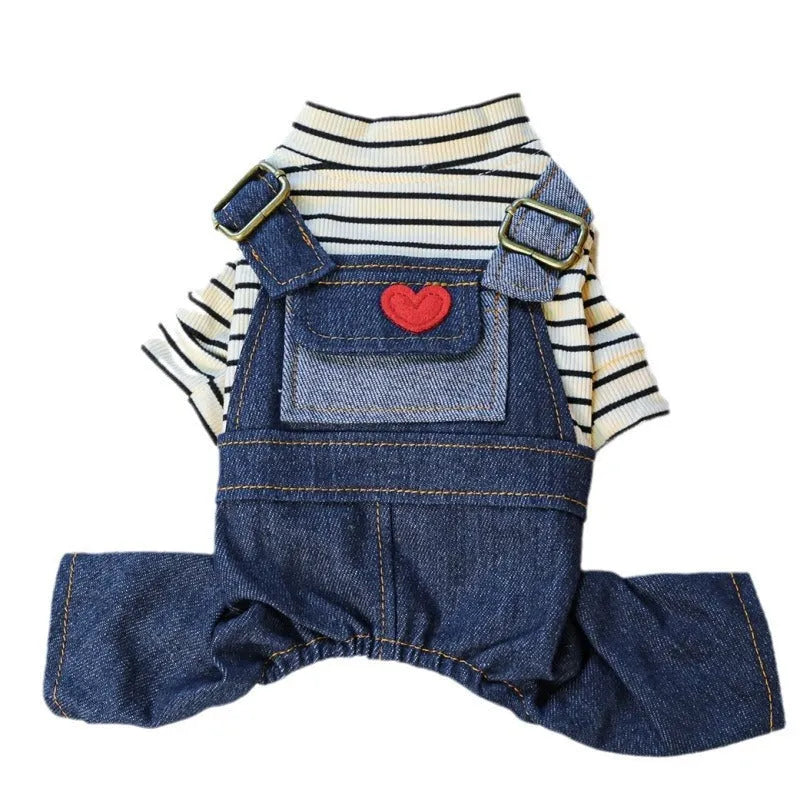 Retro denim suspender pants for small to medium dogs, four-legged princess style, CWQ Retro Denim colour