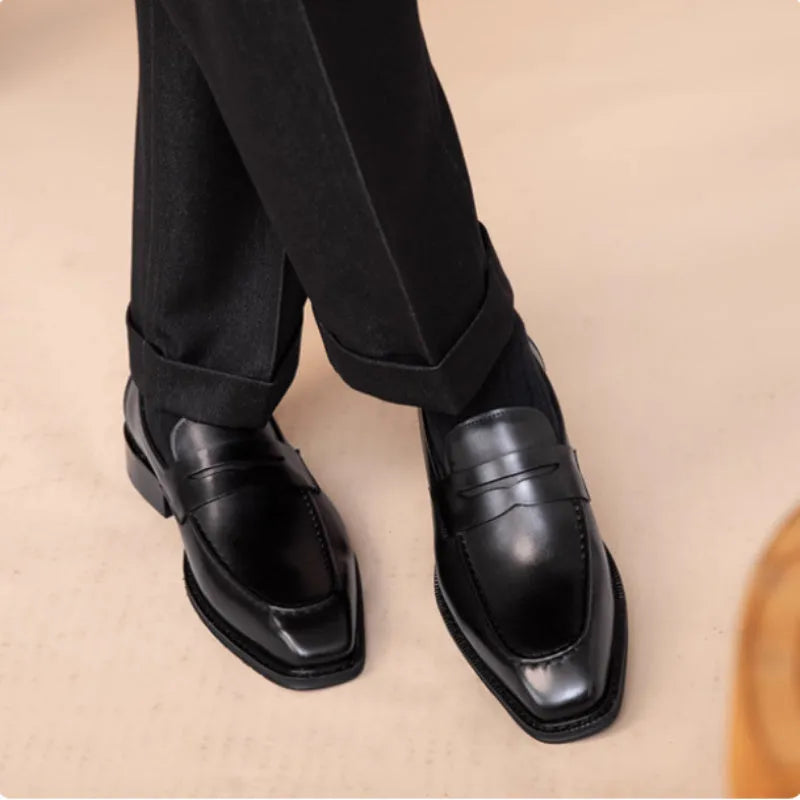 Men's genuine leather slip-on casual shoes in brown with top-grain cowhide upper and rubber sole