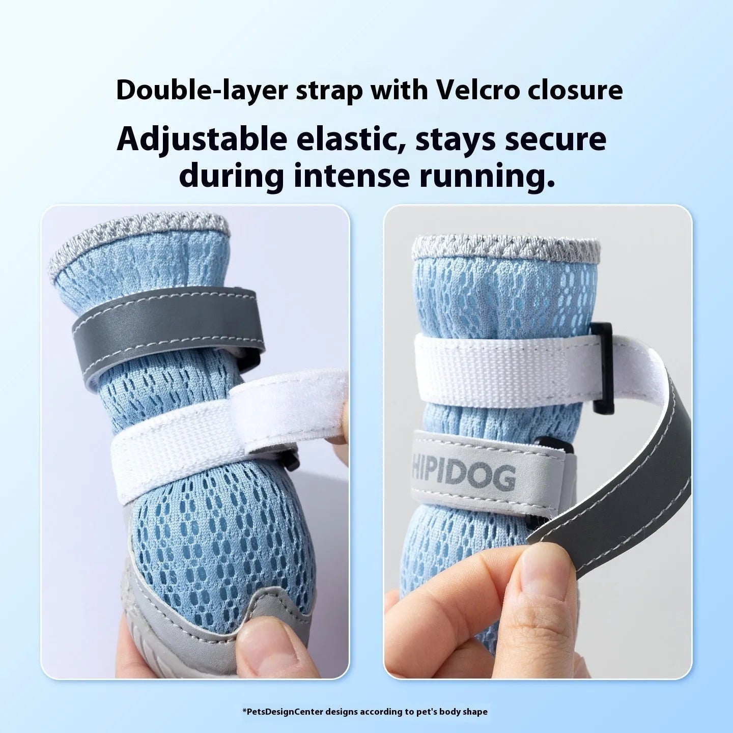 Pair of blue breathable dog shoes with anti-scald soles for summer paw protection
