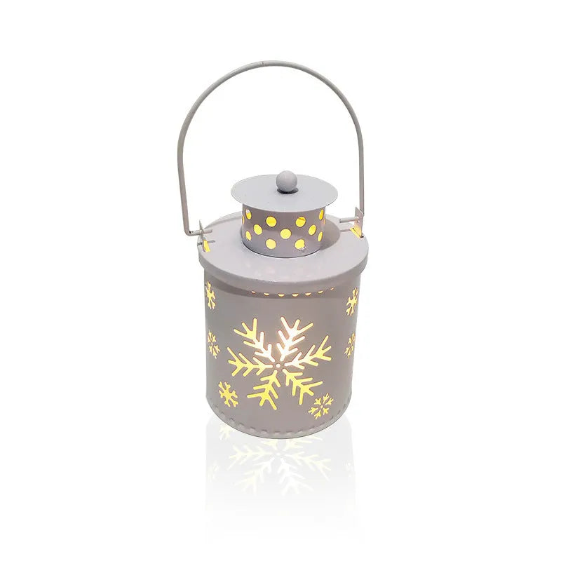 LED Christmas candle lantern with flickering flame effect in wrought iron Nordic style decoration