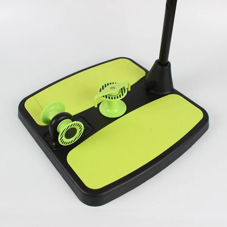 Green multifunctional fitness machine arm stretcher in colour box with dimensions 40.5 x 41 x 11.5 cm