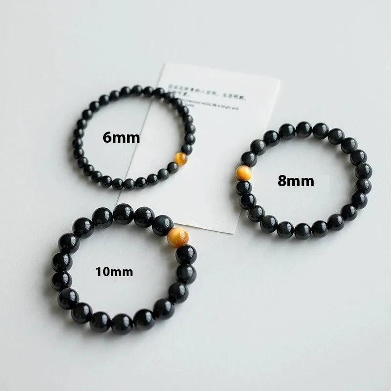 Black obsidian geometric bracelet in Korean style with stone construction