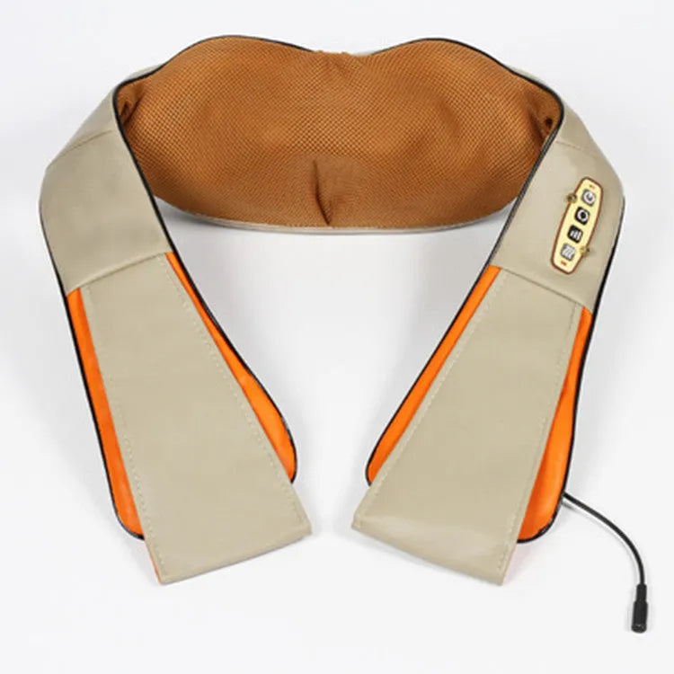 U-shaped car and home shiatsu massager with 8 carbon fibre heads and infrared heating in beige colour