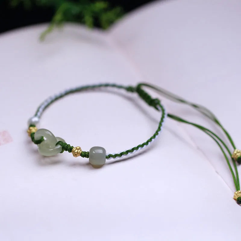 DIY woven bracelet with Hetian jade pendants and hollow out national tide styling on flexible wire
