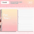 Removable coil gradient notebook in A4 size with blue cover, open to show wood-free paper pages.