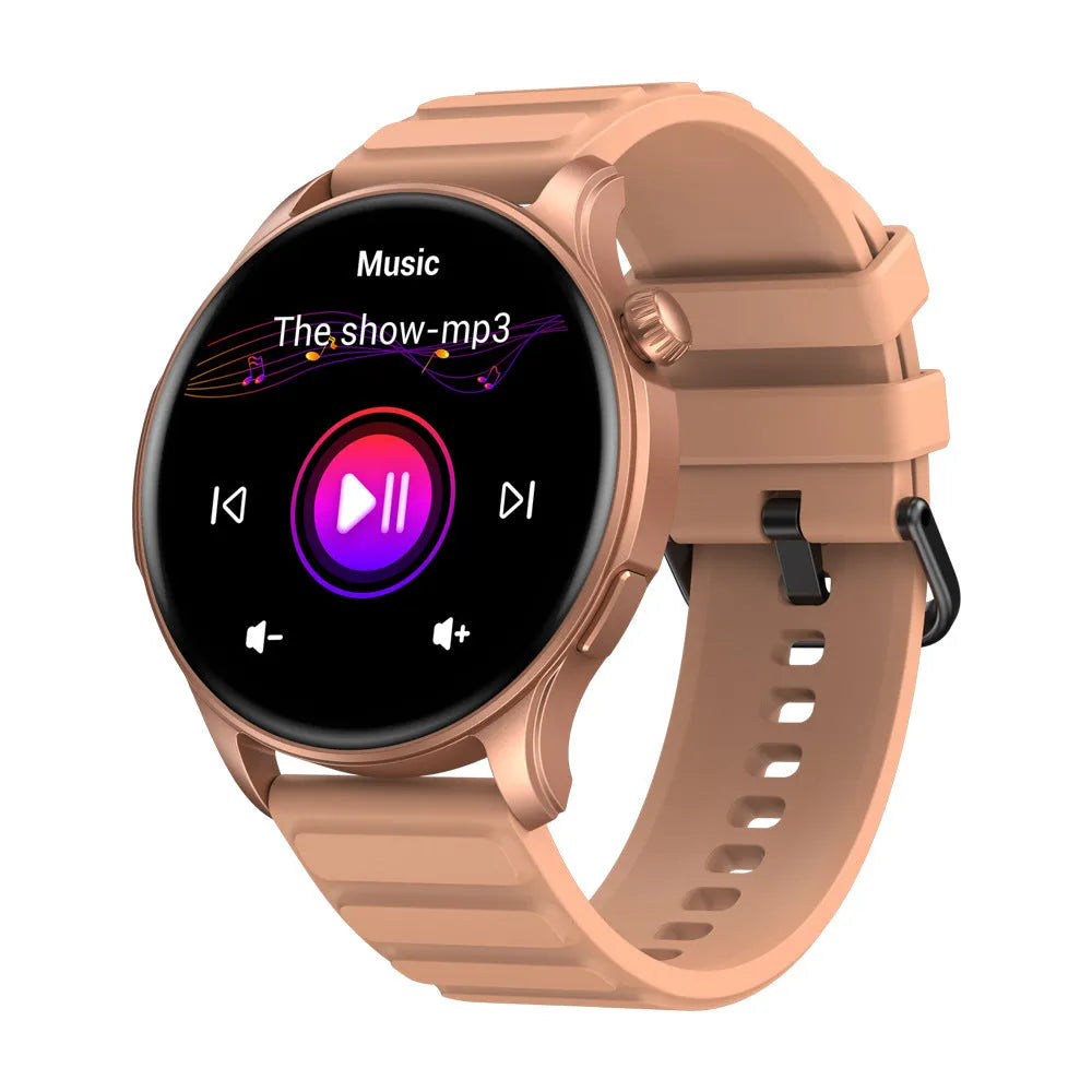 Btalk 3 Pro smart watch in blue showing AMOLED display with Bluetooth calling and health tracking functions