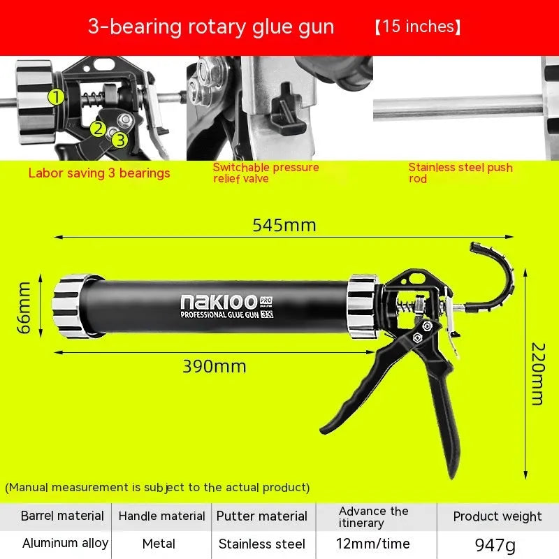 13 bearing automatic adhesive breaking glass glue gun in aluminium alloy construction