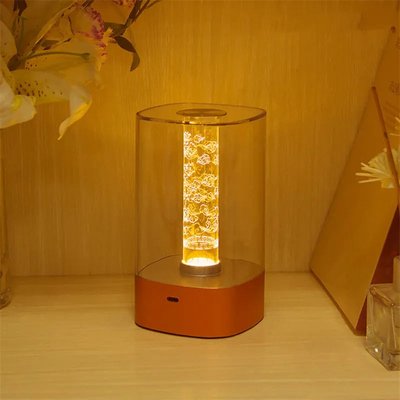 LED touch atmosphere lamp in rose gold with abstract pattern, measuring 88 x 155 mm
