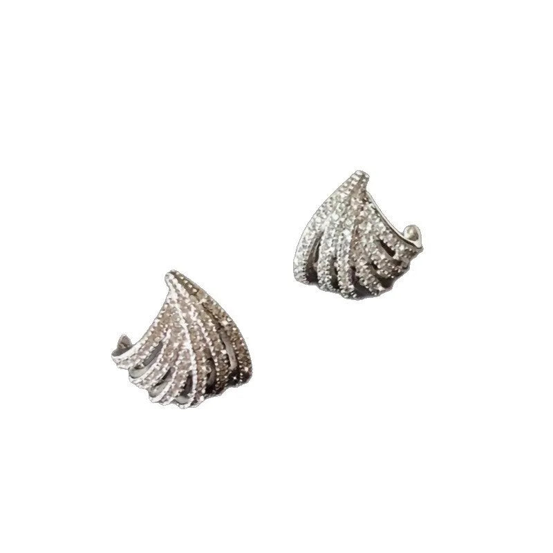 A pair of women's geometric line design earrings in platinum-finished zircon.
