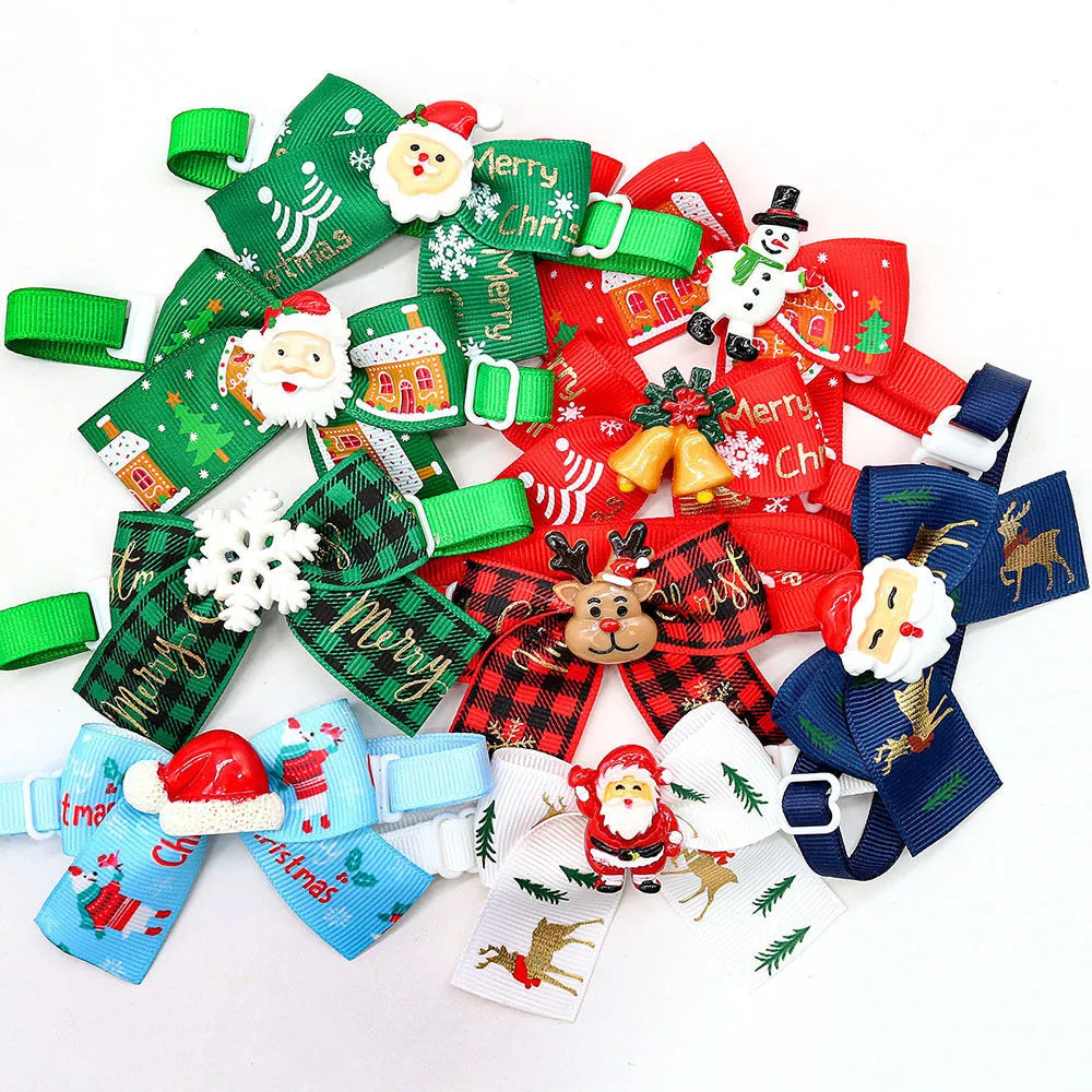 Red and green Christmas pet bow tie accessory with British style design for dogs and cats