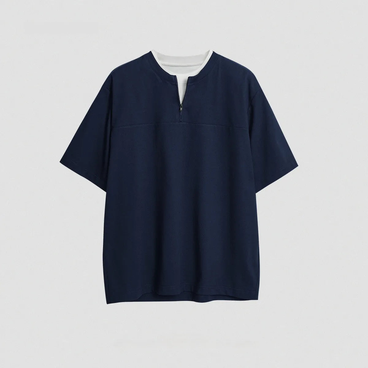 Loose solid colour patchwork top with collar in cotton blend fabric