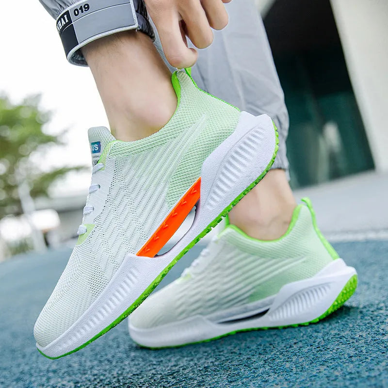 Men's blue casual sports mesh shoes with cloth upper and moulded sole