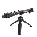 Silver aluminium tripod ice fishing rod holder bracket on ice.