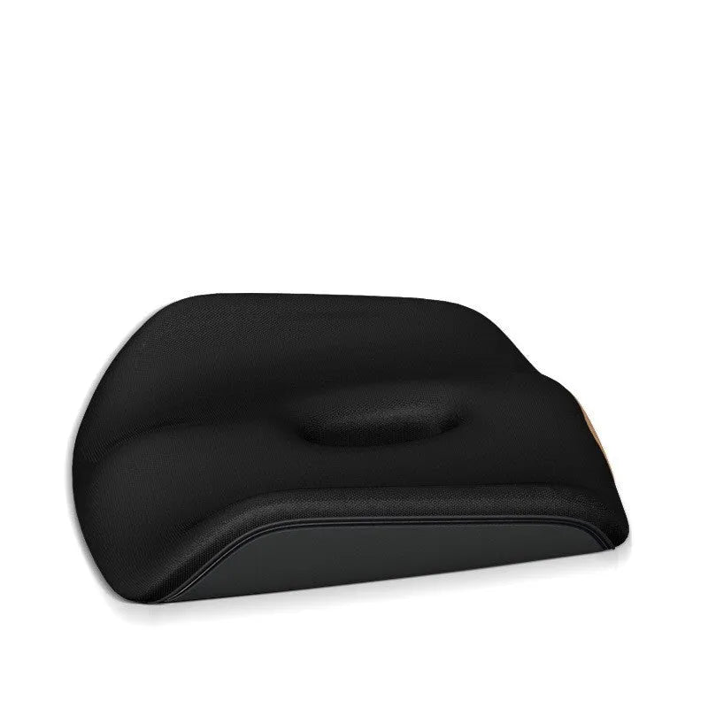 Car seat cushion in black, measuring 409x427x118mm, with polyester fibre fill