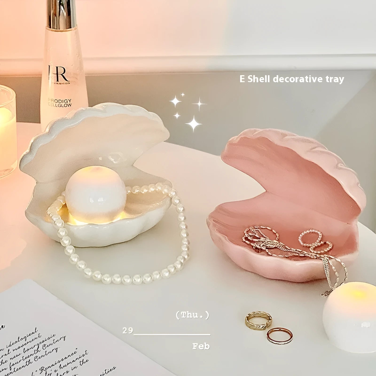 Yellow white porcelain girl's night lamp and storage tray set with modern simplicity design.