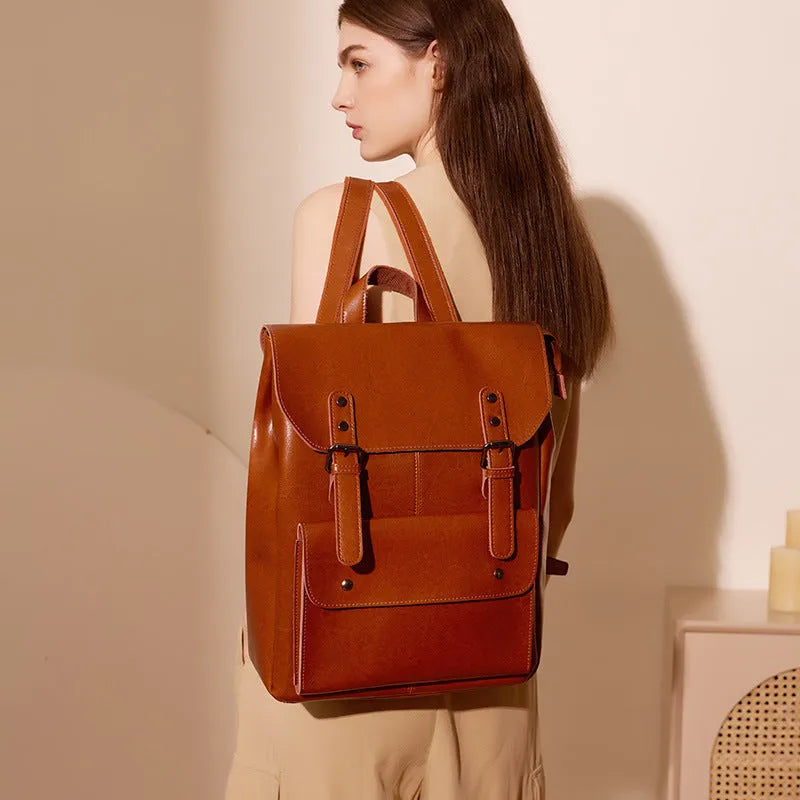 Genuine leather women's computer backpack in black, brown or coffee colour