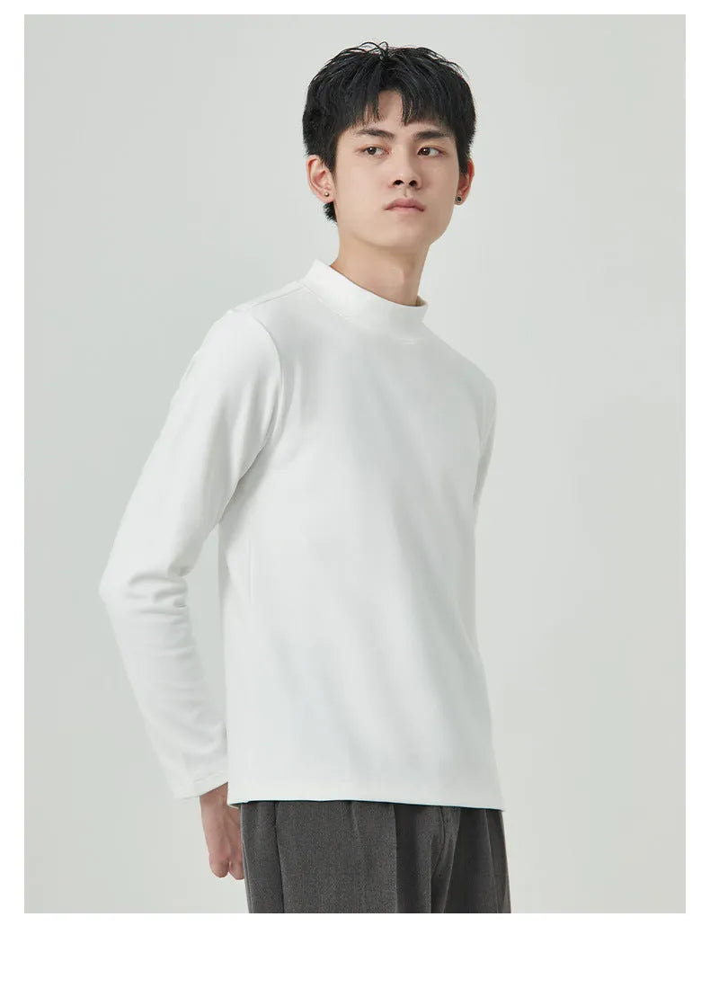 Men's solid colour Dralon half-high collar long sleeve t-shirt on a hanger.