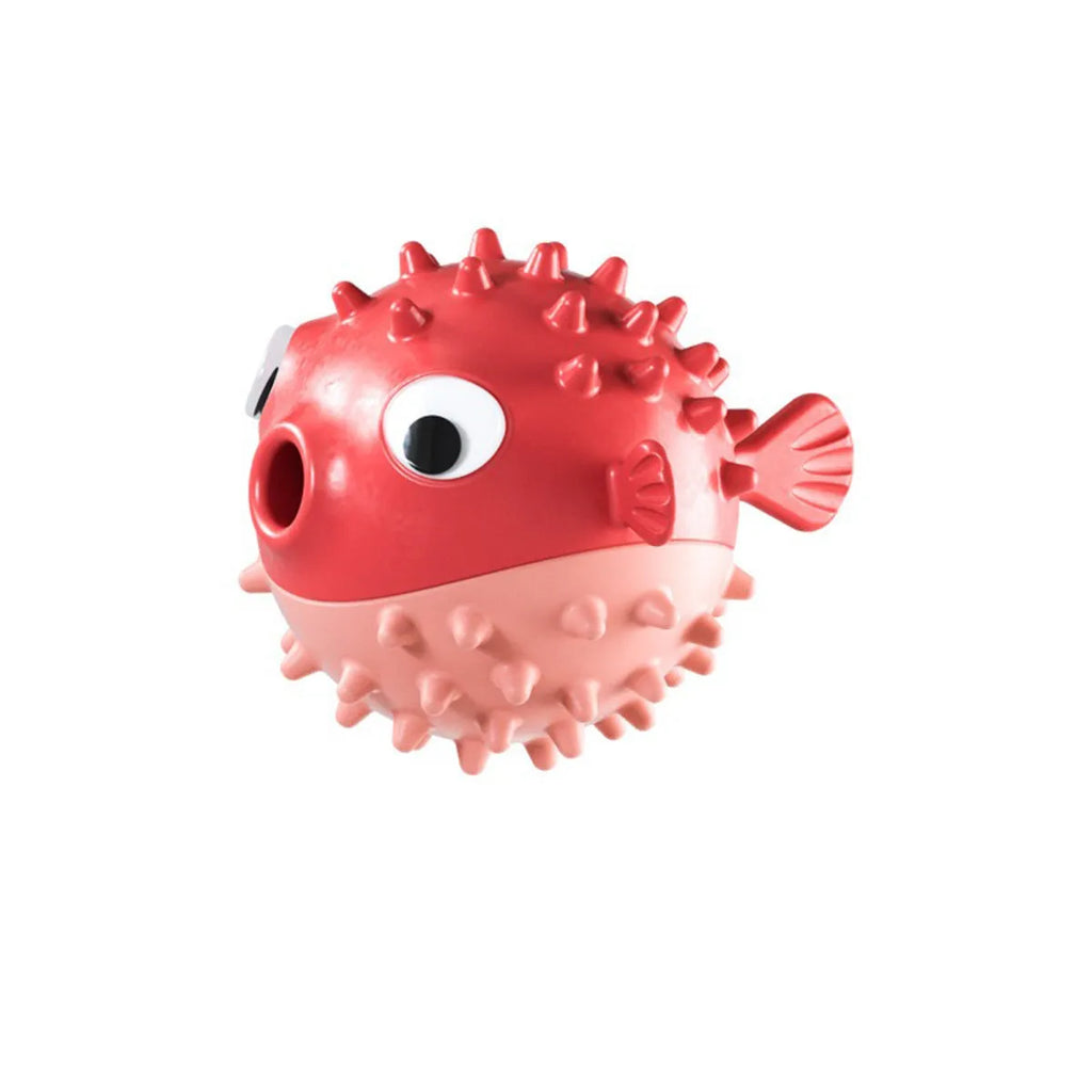 Yellow fish-shaped vinyl dog chew toy with textured surface for aggressive chewers